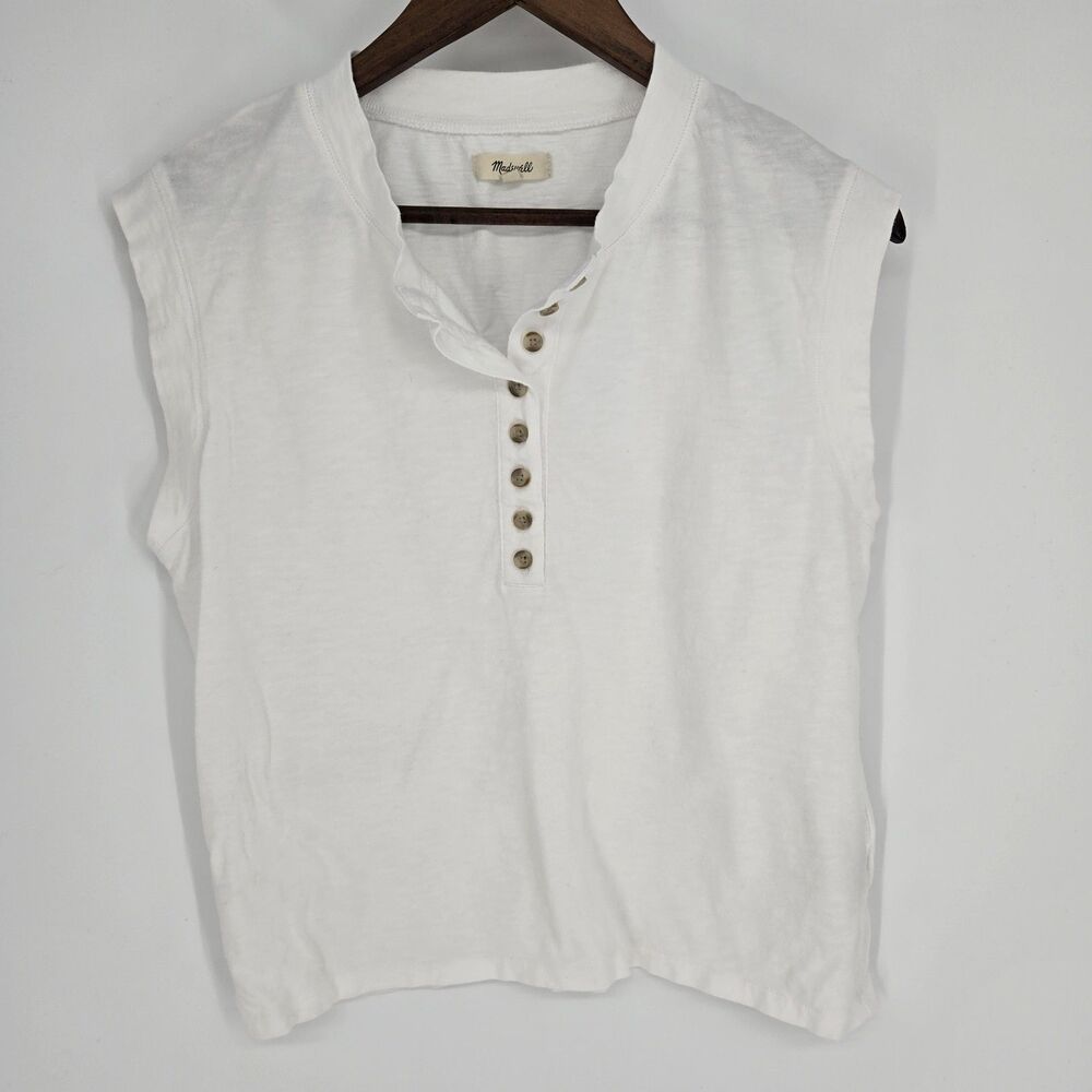 Madewell Garment Dyed Henley Muscle Tee White Top Small Cotton Minimalist